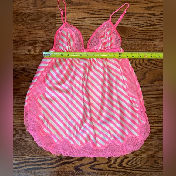 Victoria's Secret; silk top, pink and white stripes, size: medium, lace, jewels - Picture 5 of 7